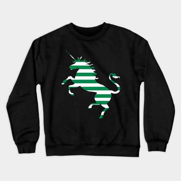 Glasgow Celtic Football Club Green and White Hooped Unicorn Silhouette Crewneck Sweatshirt by MacPean